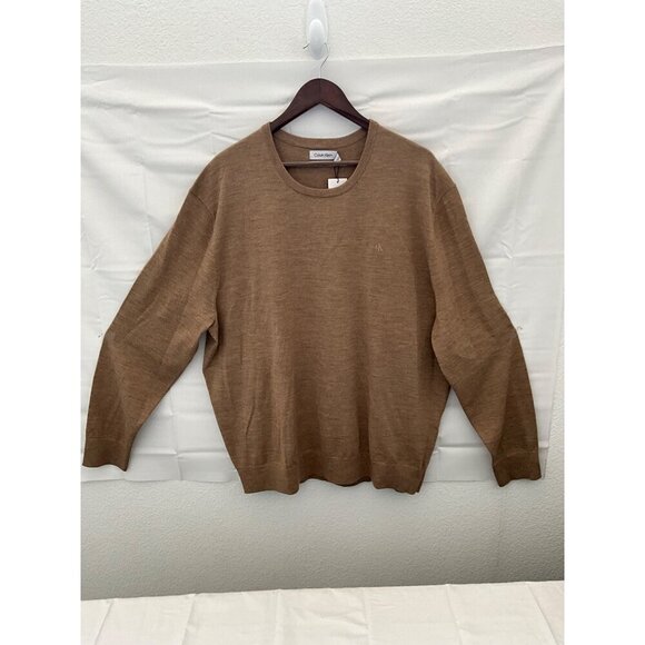 Calvin Klein Men's Extra-Fine Merino Wool Sweater 2XL Tan - Picture 1 of 10